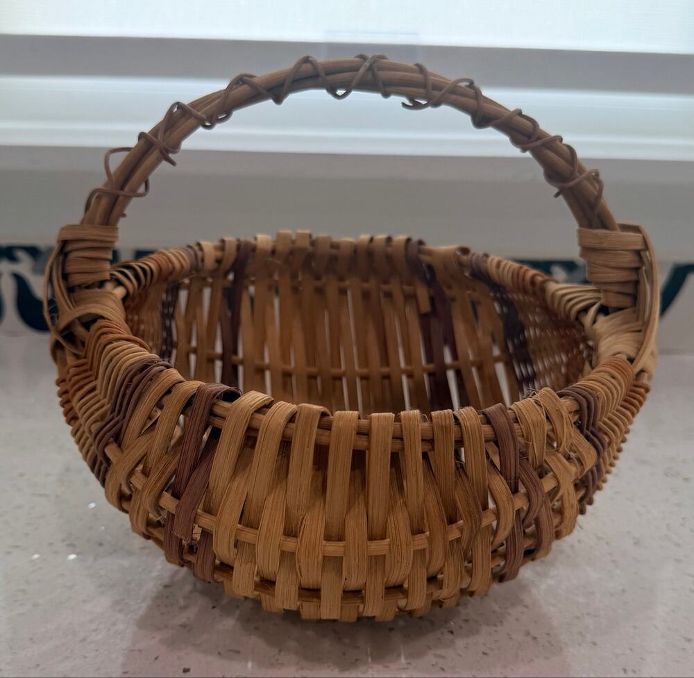 Vintage Handmade Melon Basket God’s Eye Woven Reed Egg Gathering Basket 10”